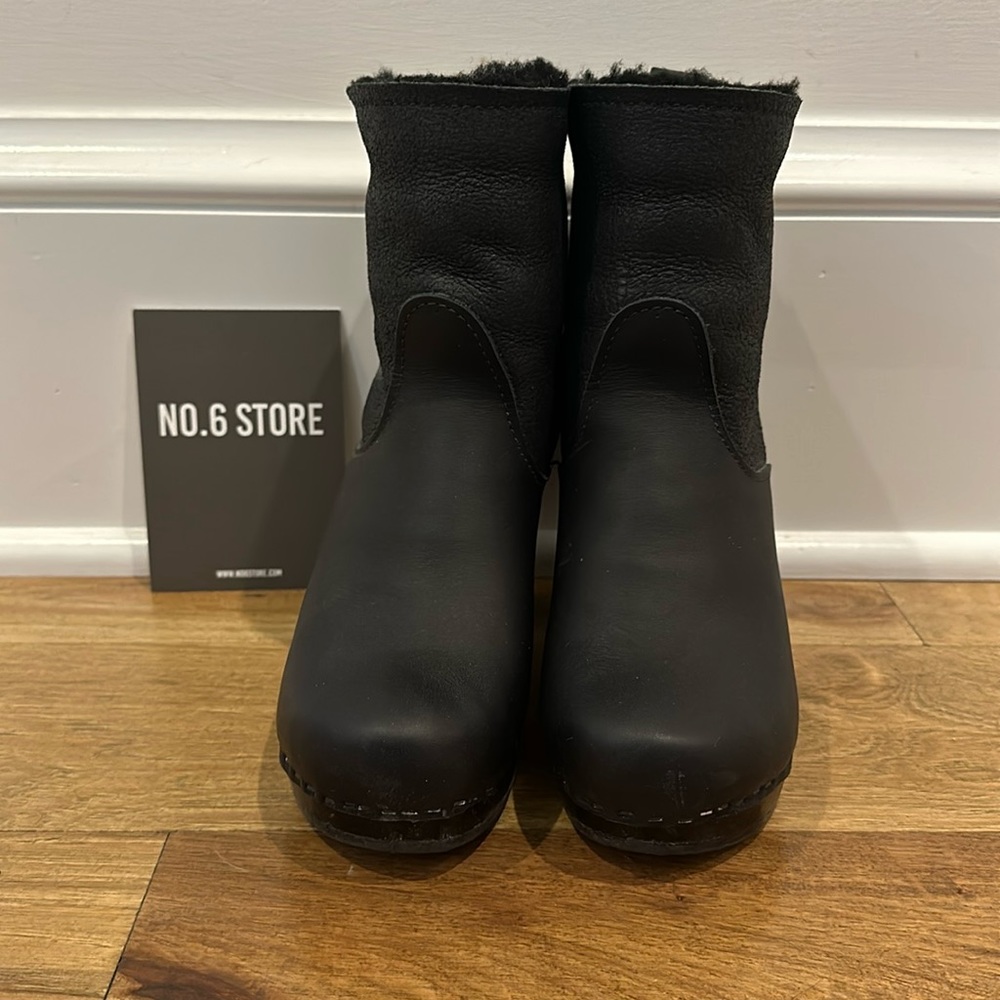 No. 6 Pull On Shearling Clog Boot - Size 35 - Bla… - image 1